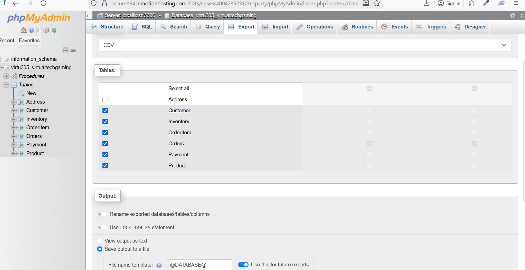 Tables Export